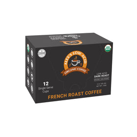 Alex’s Low Acid Organic Coffee organic certification label and clean beans.