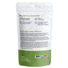 Pouring Alex's Low Acid Rise N' Shine coffee with balanced caramel and vanilla notes.