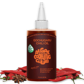 Algae Cooking Club Gochugaru Chili Oil bottle highlights mild heat for everyday meals.