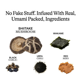 Algae Cooking Club Shiitake Oil amber liquid in glass suggests versatility for drizzling.