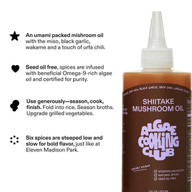 Algae Cooking Club Shiitake Oil with roasted vegetables enhances umami finish.