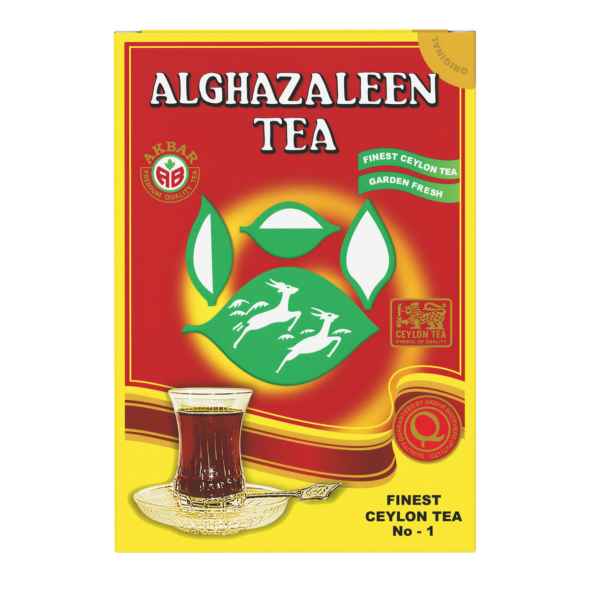 Alghazaleen Pure Ceylon black tea box front showing bold aroma.
