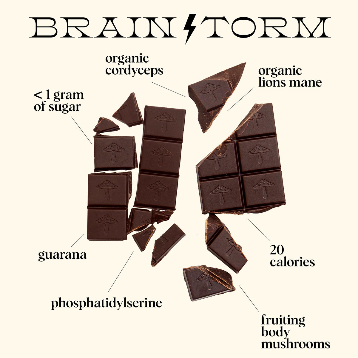Organic dark chocolate used in Brainstorm formula