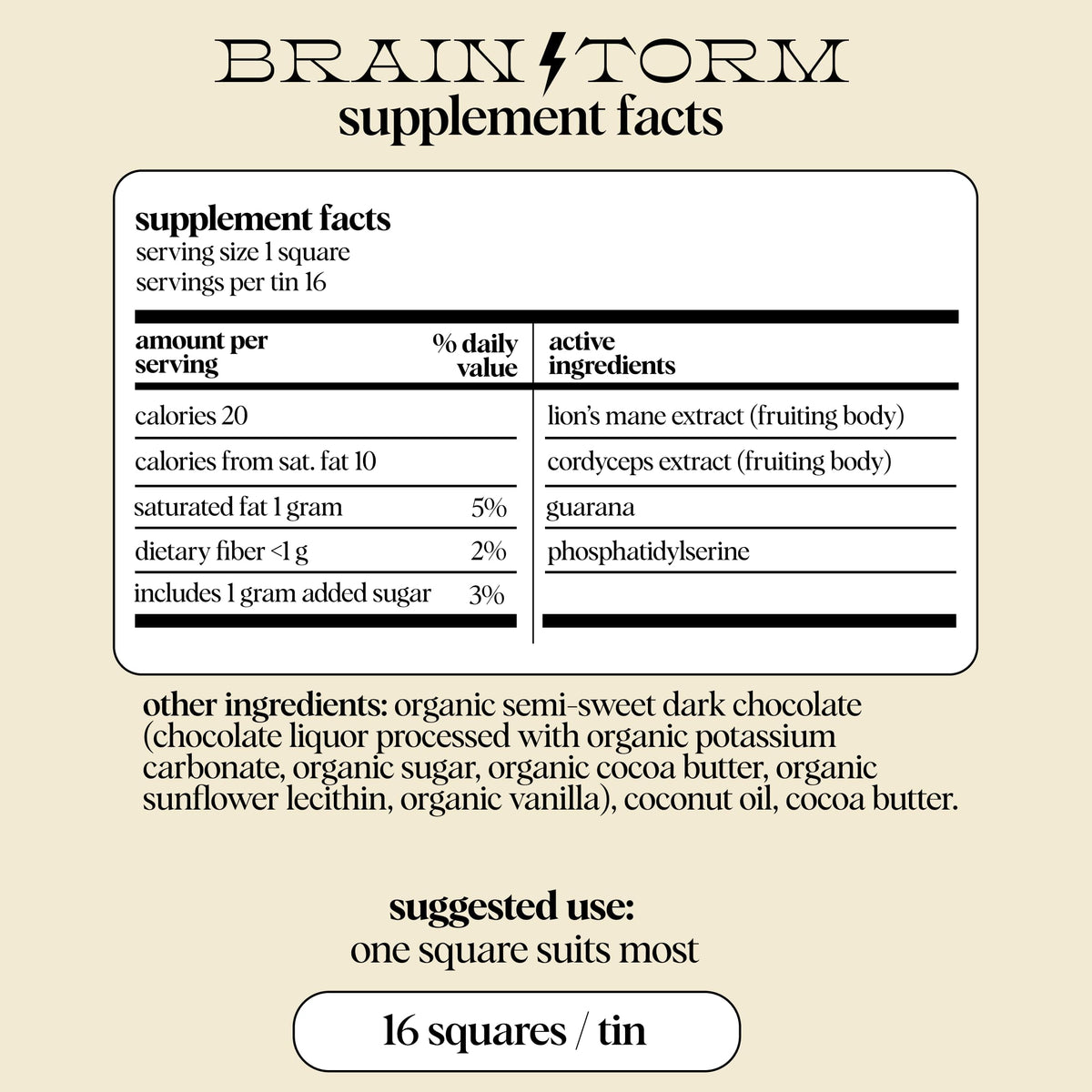 Alice Brainstorm organic dark chocolate with natural caffeine boost.