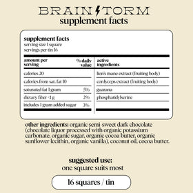 Alice Brainstorm organic dark chocolate with natural caffeine boost.