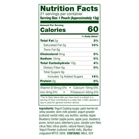 Align probiotic yogurt-coated fruit bites on shelf display for everyday snacking.