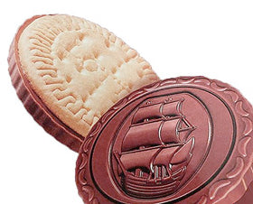All About Living Lotte Binch biscuits break shot showing crisp halves ideal with coffee.