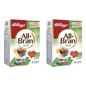 All-Bran Buds cereal 2-pack packshot, showing convenient packaging and fiber-forward appeal