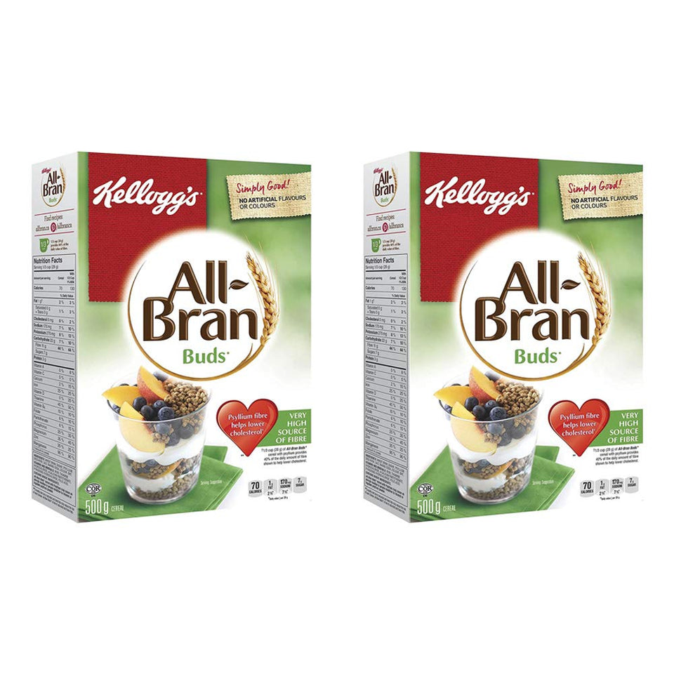 All-Bran Buds cereal 2-pack packshot, showing convenient packaging and fiber-forward appeal