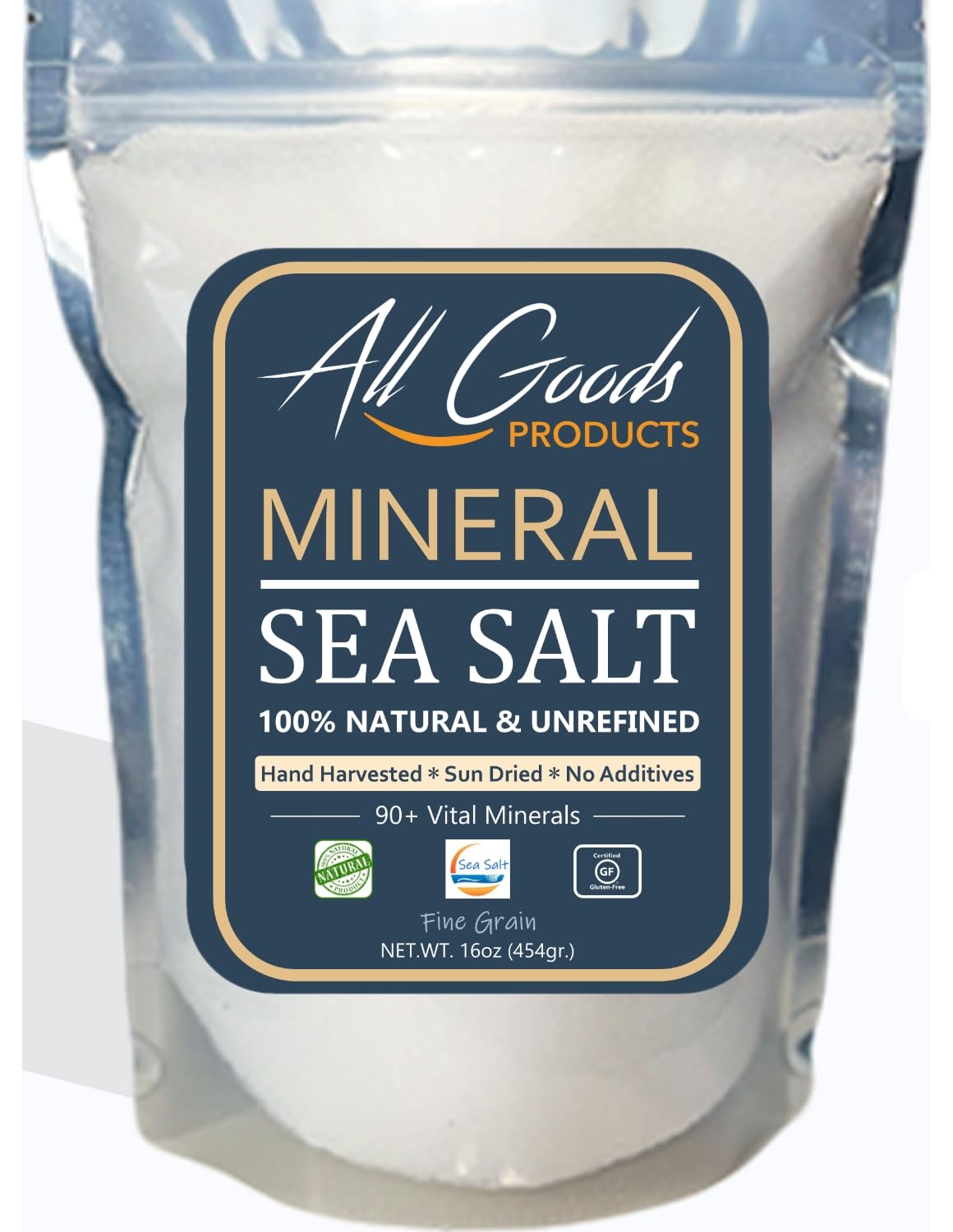 All Goods Baja Mineral sea salt jar with mineral-rich grains for versatile cooking.