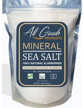 All Goods Baja Mineral sea salt jar with mineral-rich grains for versatile cooking.