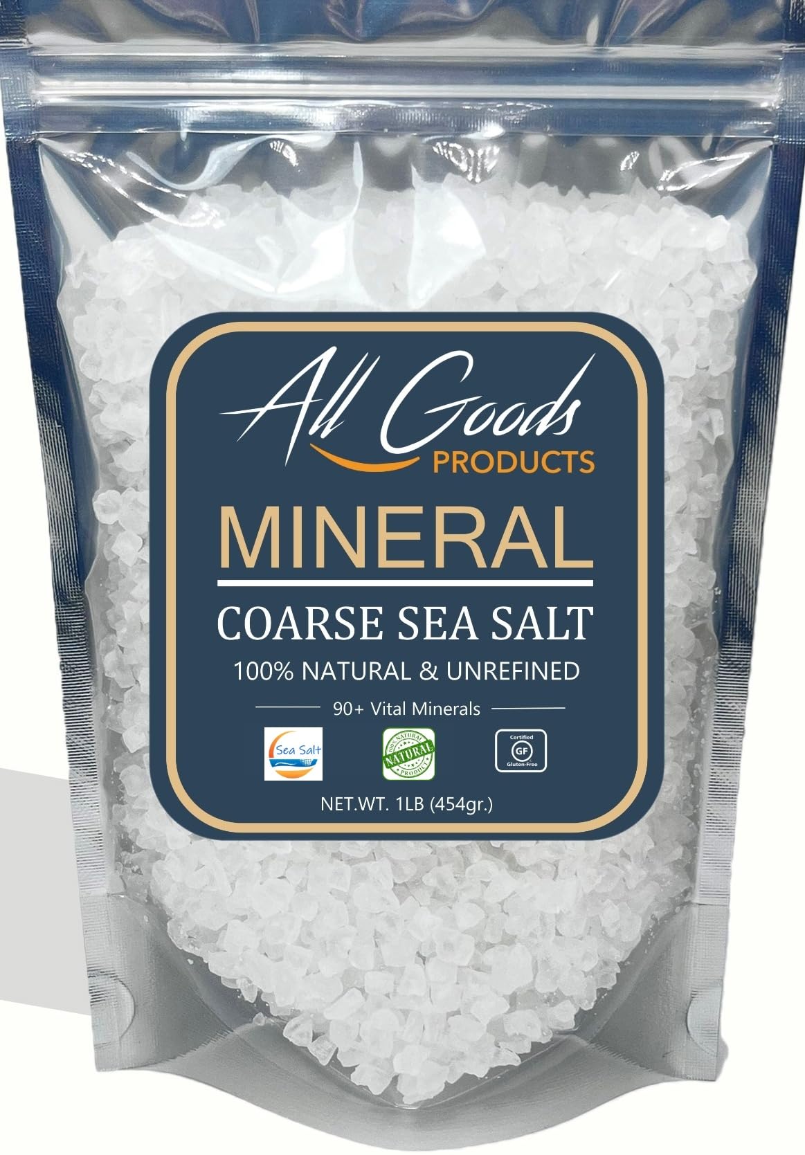 All Goods Mineral Sea Salt bottle with coarse grains for grinding and seasoning