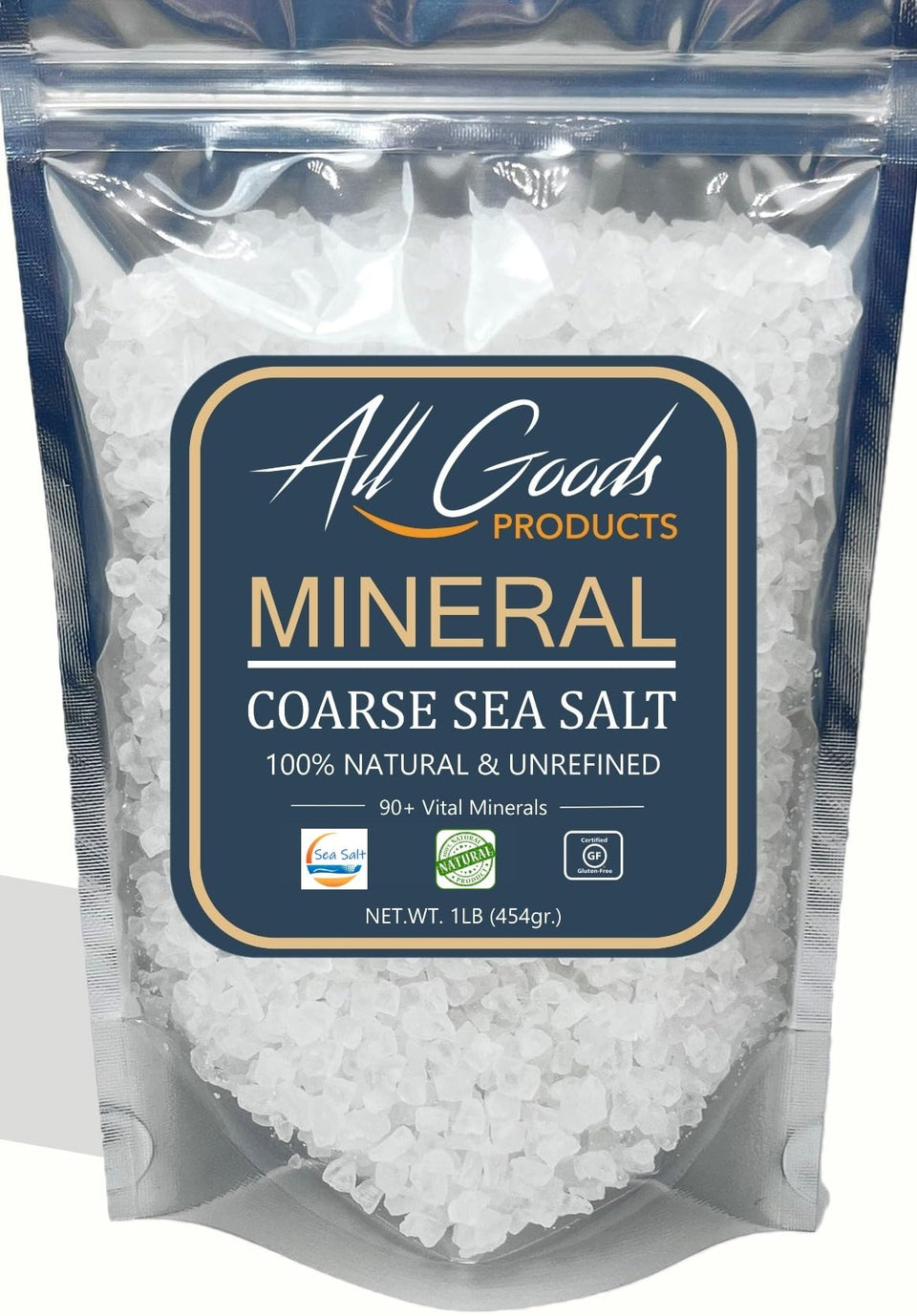 All Goods Mineral Sea Salt bottle with coarse grains for grinding and seasoning