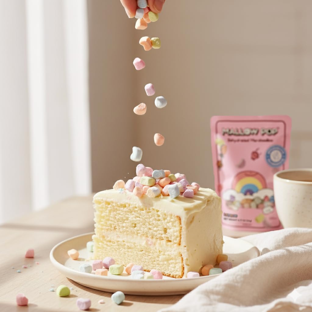 All That Sweet' Mallow Pop Rainbow sprinkled into coffee or hot chocolate for a creamy finish.