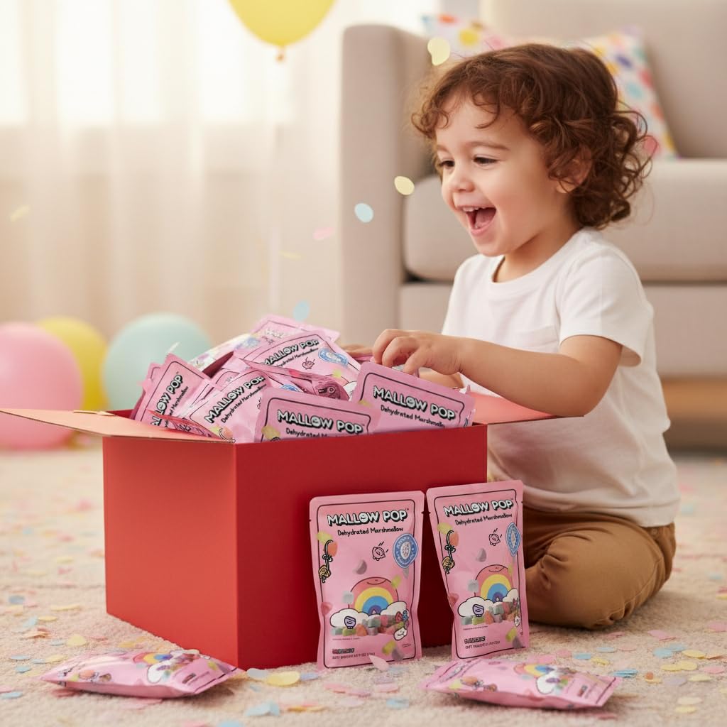 All That Sweet' Mallow Pop Rainbow in-bag for lunchboxes with kid-friendly crunch.