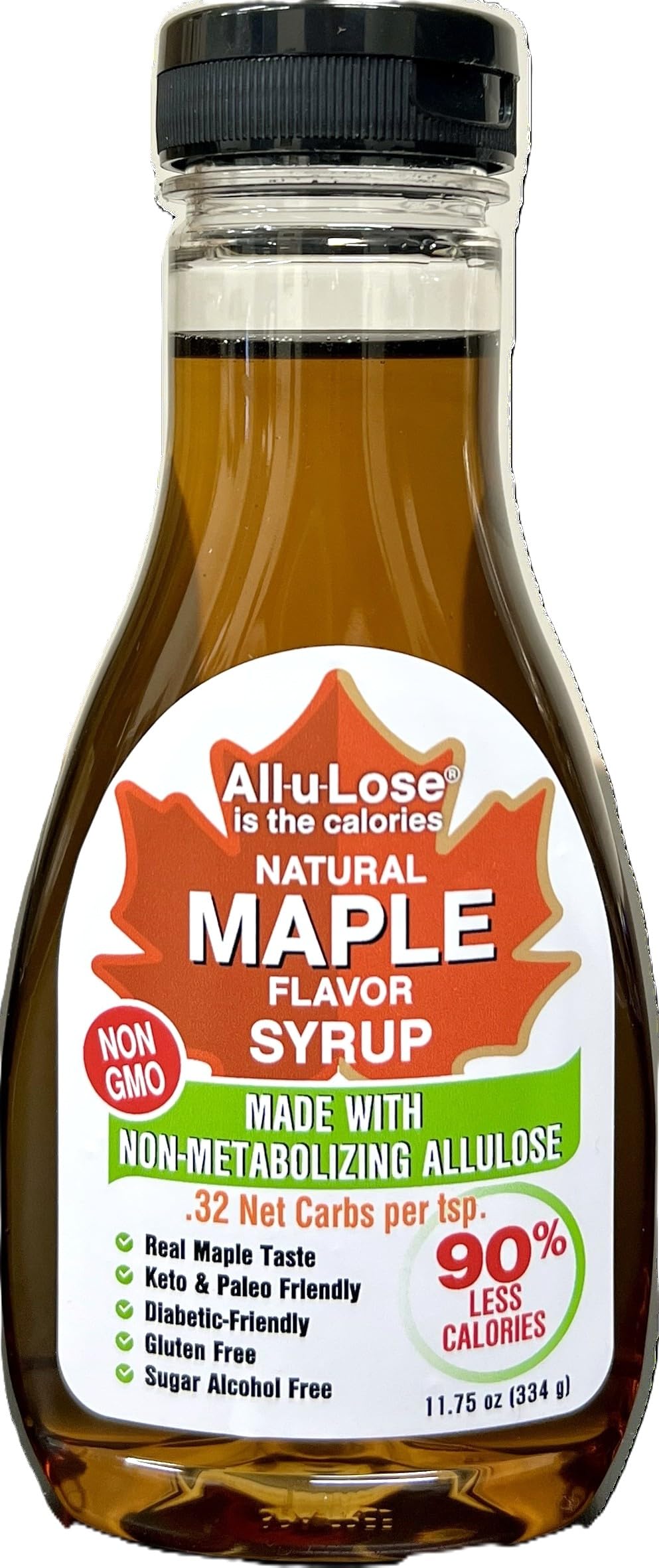All-u-Lose BetterTaste maple syrup bottle pour for zero-calorie sweetness in drinks