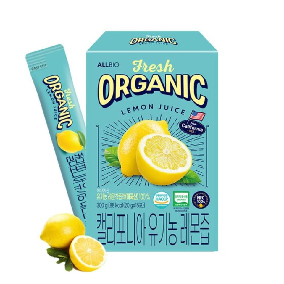 ALLBIO lemon juice sticks pack outer view, portable single-serve for on-the-go lemon water