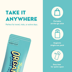 ALLBIO Lemon Juice Sticks single-serve foil-detail, no refrigeration needed for travel