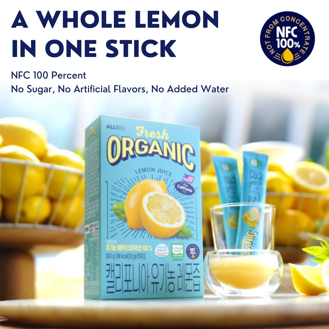 ALLBIO Lemon Juice Sticks tear-top opening, easy to pour into drinks or recipes