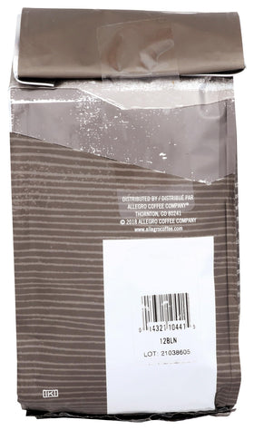 Allegro Coffee Blue Nile Blend bag closeup highlighting premium packaging.