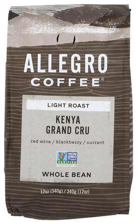 Allegro Coffee Kenya Grand Cru beans ready to grind for a rich, fruit-forward cup.