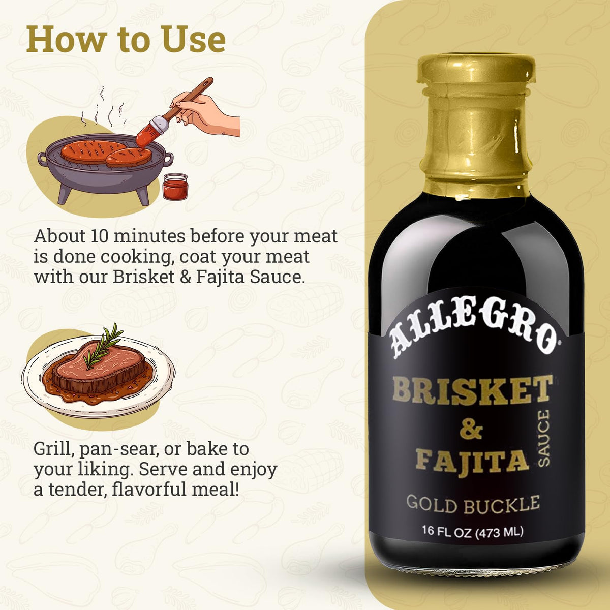 Allegro Gold Buckle sauce bottle used as glaze for smoky finish.