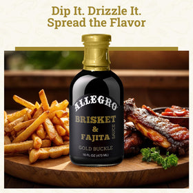 Allegro Gold Buckle on a dining table delivering marinade inspiration.