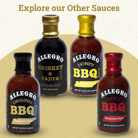 Allegro Gold Buckle sauce bottle on grill for quick marinades.