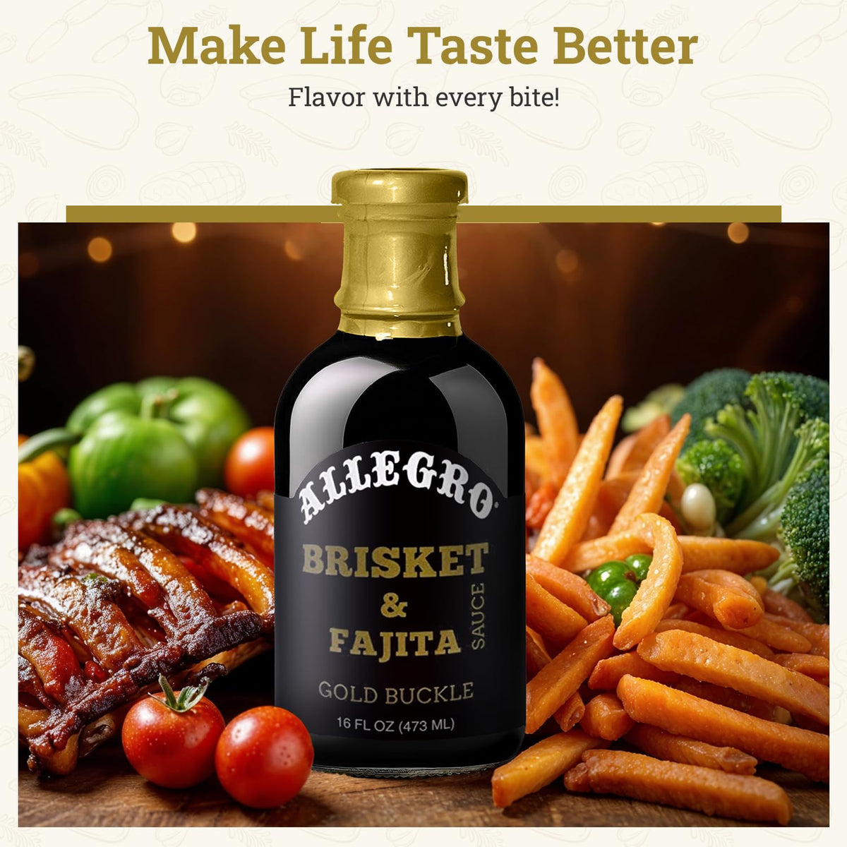 Allegro Gold Buckle sauce jar used for dipping grilled meats.