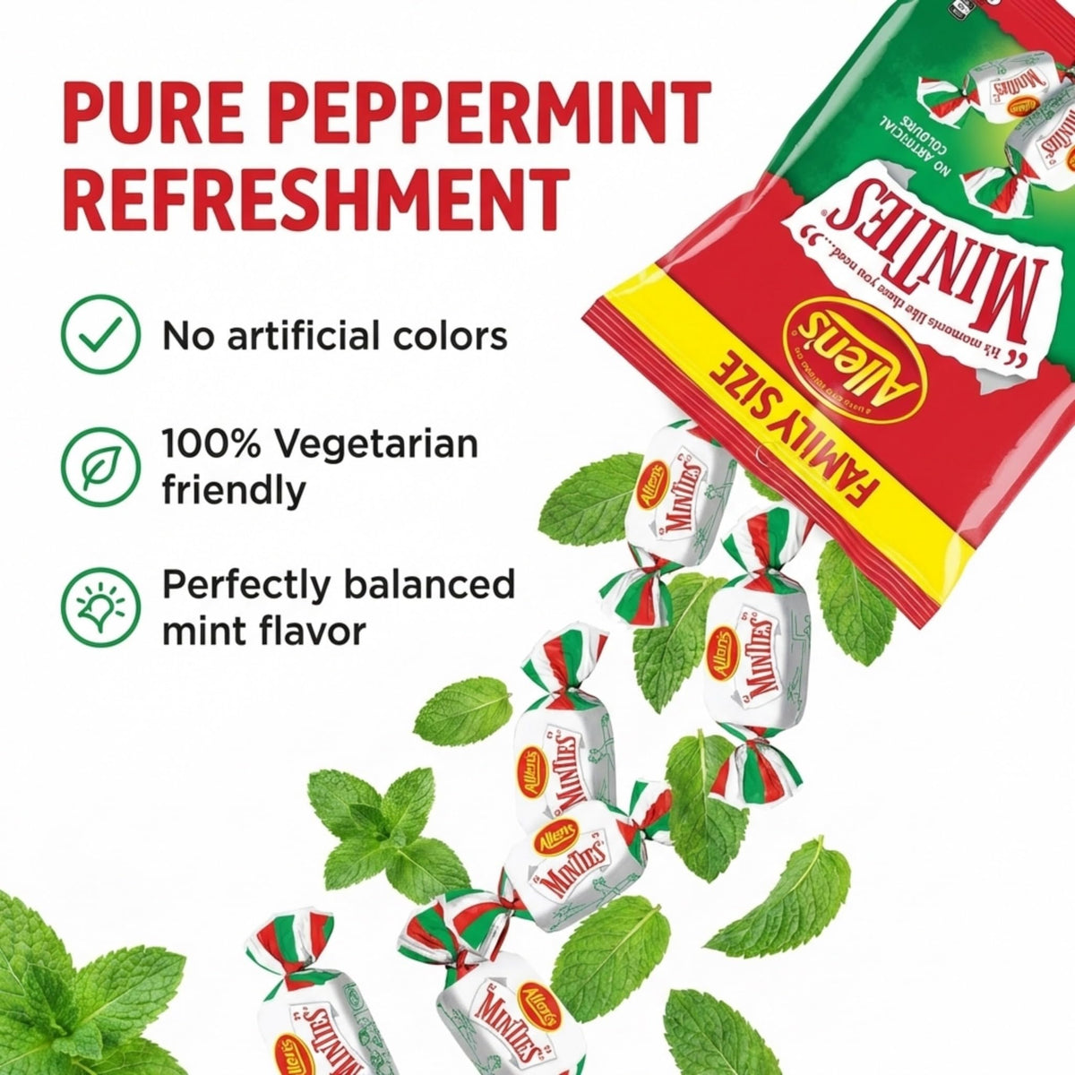 Badge on Allen's Minties packaging indicating no artificial colors
