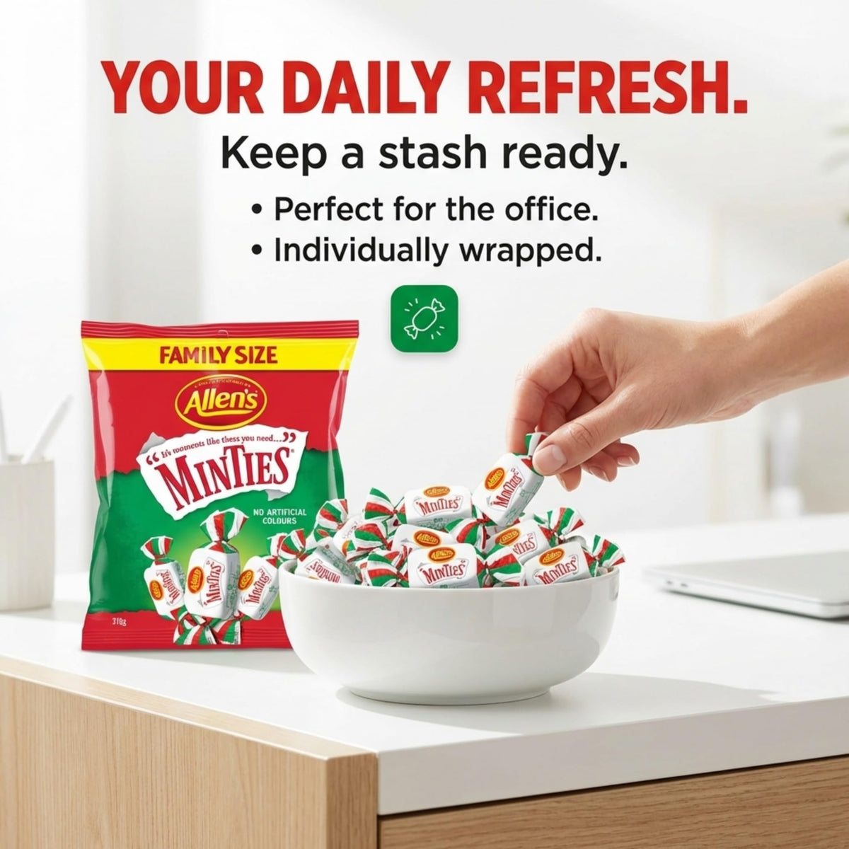 Unwrapped Allen's Minties pieces ready for snacking