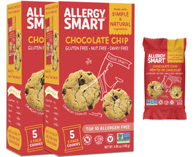 Allergy Smart Crunchy Chocolate Chip cookie packfront, ideal allergen-free school snack.