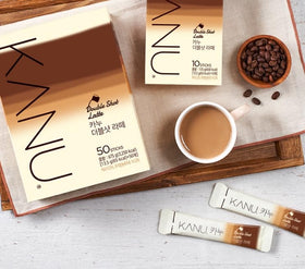 Alliving Kanu Latte powder in a pouch highlighting espresso extraction for rich flavor.