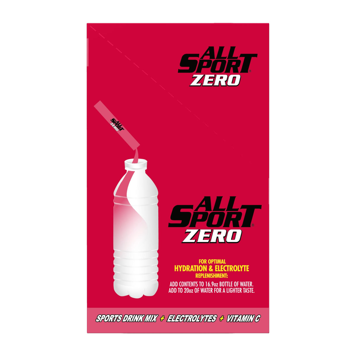 All Sport hydration sticks fruit punch ready to sip from a glass of water.