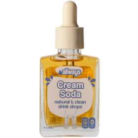 Allways Cream Soda Drops bottle on a kitchen counter, sugar-free hydration option.