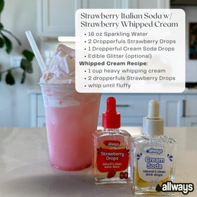 Sparkling water with Allways Cream Soda Drops delivering classic cream soda style.