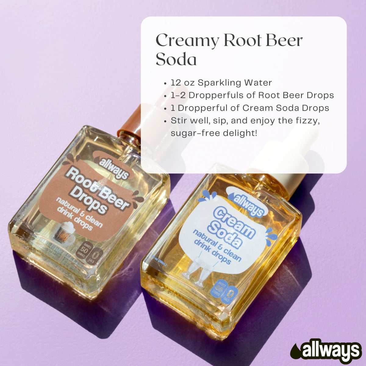 Zero sugar label on Allways Cream Soda Drops bottle.