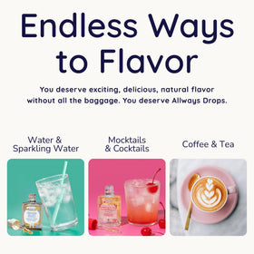 Allways Drops coconut water enhancer on table in glass bottle.
