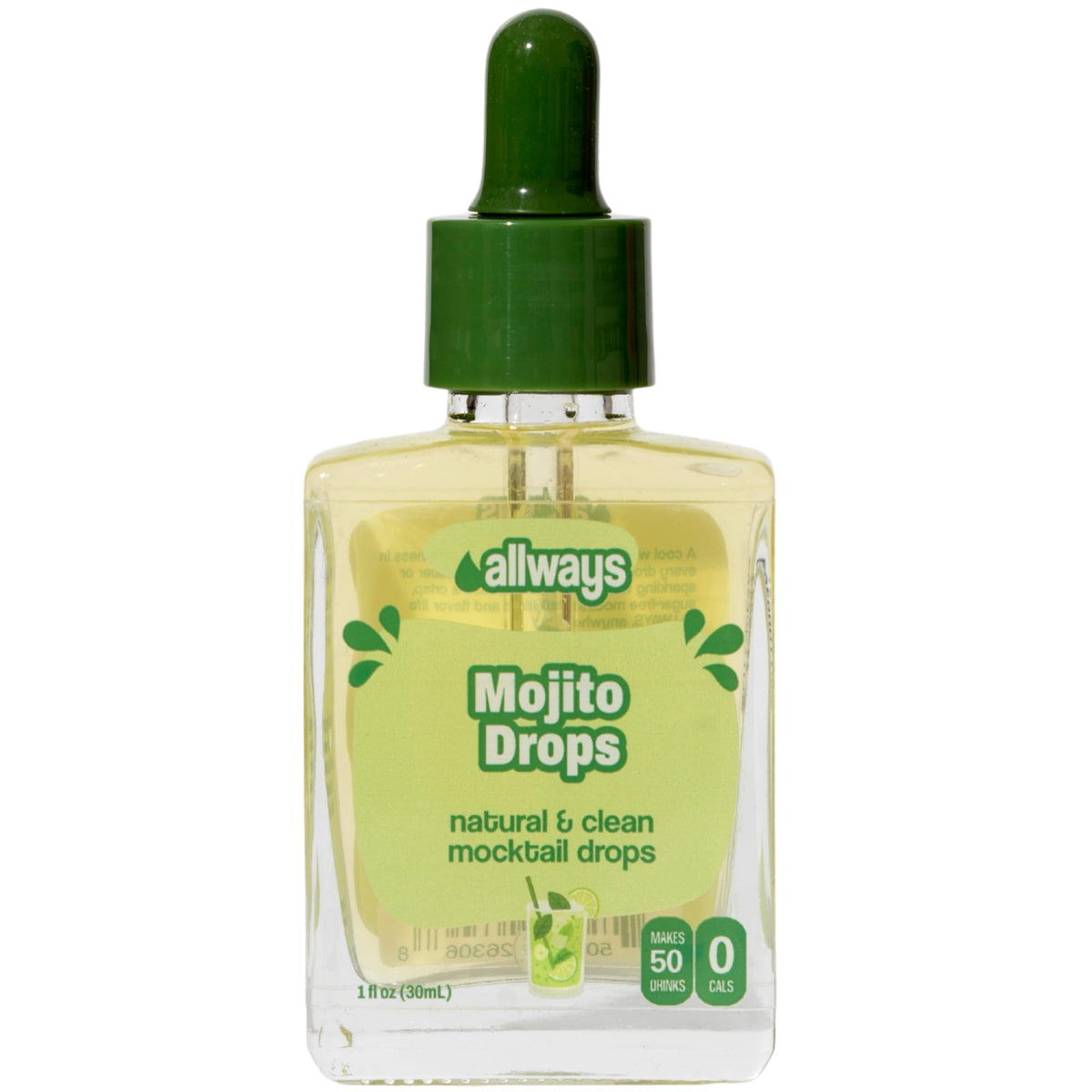 Allways Drops Mojito bottle being squeezed into water for a crisp, sugar-free refresh.