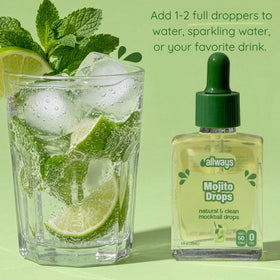 Glass of mojito-style mocktail made with Allways Drops, showing versatile water enhancement.