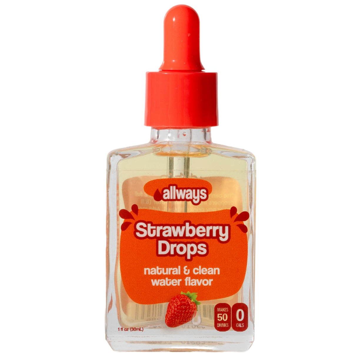 Allways Drops Natural Strawberry bottle demonstrates sugar-free flavor for on-the-go hydration.