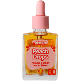 Allways Drops Peach liquid water enhancer with dropper for flavorful still or sparkling water.