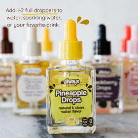 Allways Drops pineapple drops poured into sparkling water for a tropical twist.