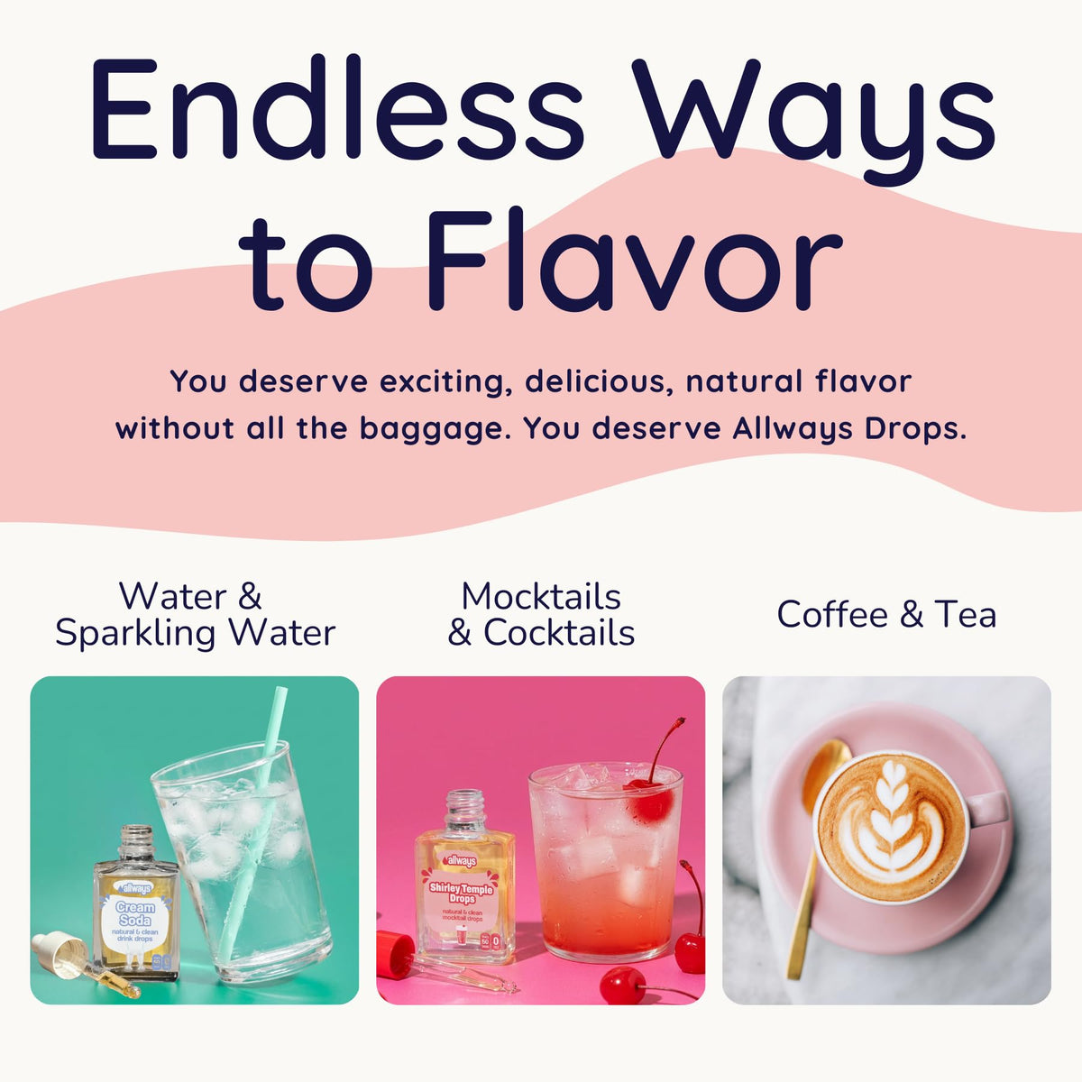 Allways Drops Peach on-the-go bottle fits gym bag for quick flavor boosts.