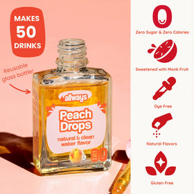 Allways Drops Peach zero-sugar drops ideal for low-calorie peach flavor in water.