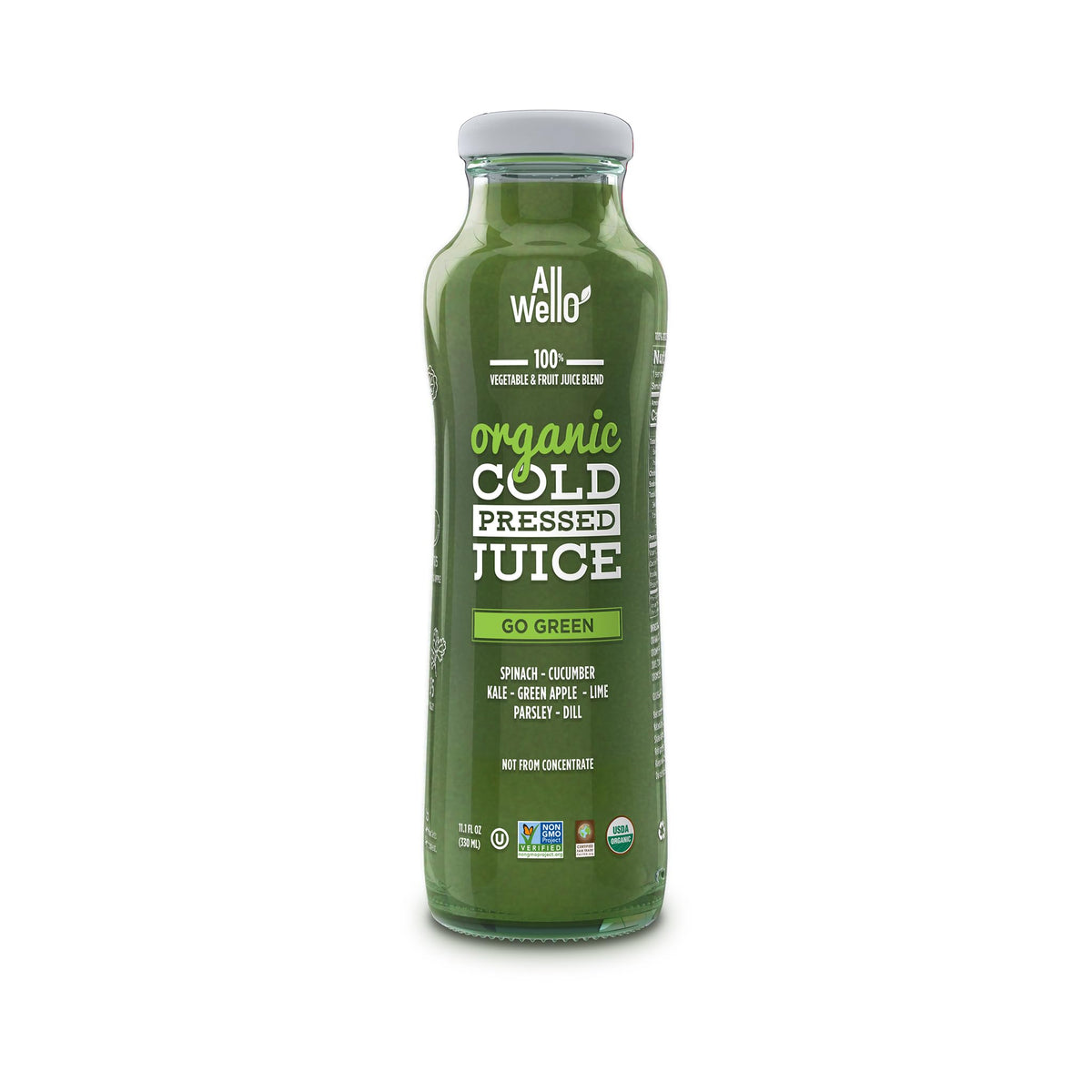 AllWellO bottle pouring highlights bold, natural juice for quick on-the-go hydration.