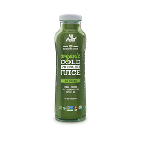 AllWellO bottle pouring highlights bold, natural juice for quick on-the-go hydration.