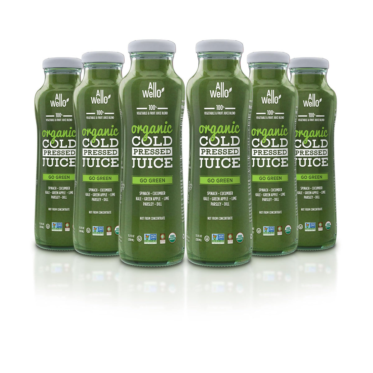 ALLWELLO go green bottle close-up highlights vivid color and real fruit nectar for on-the-go hydration.