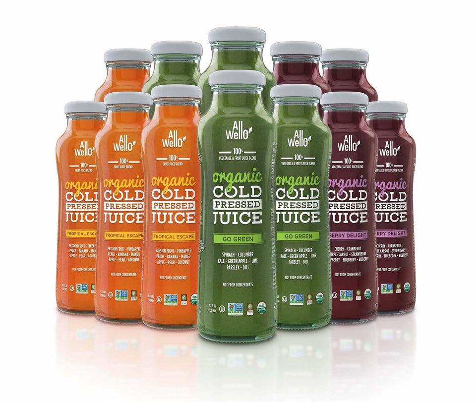 AllWellO variety-pack bottle front shows real fruit flavors for a refreshing daily option.