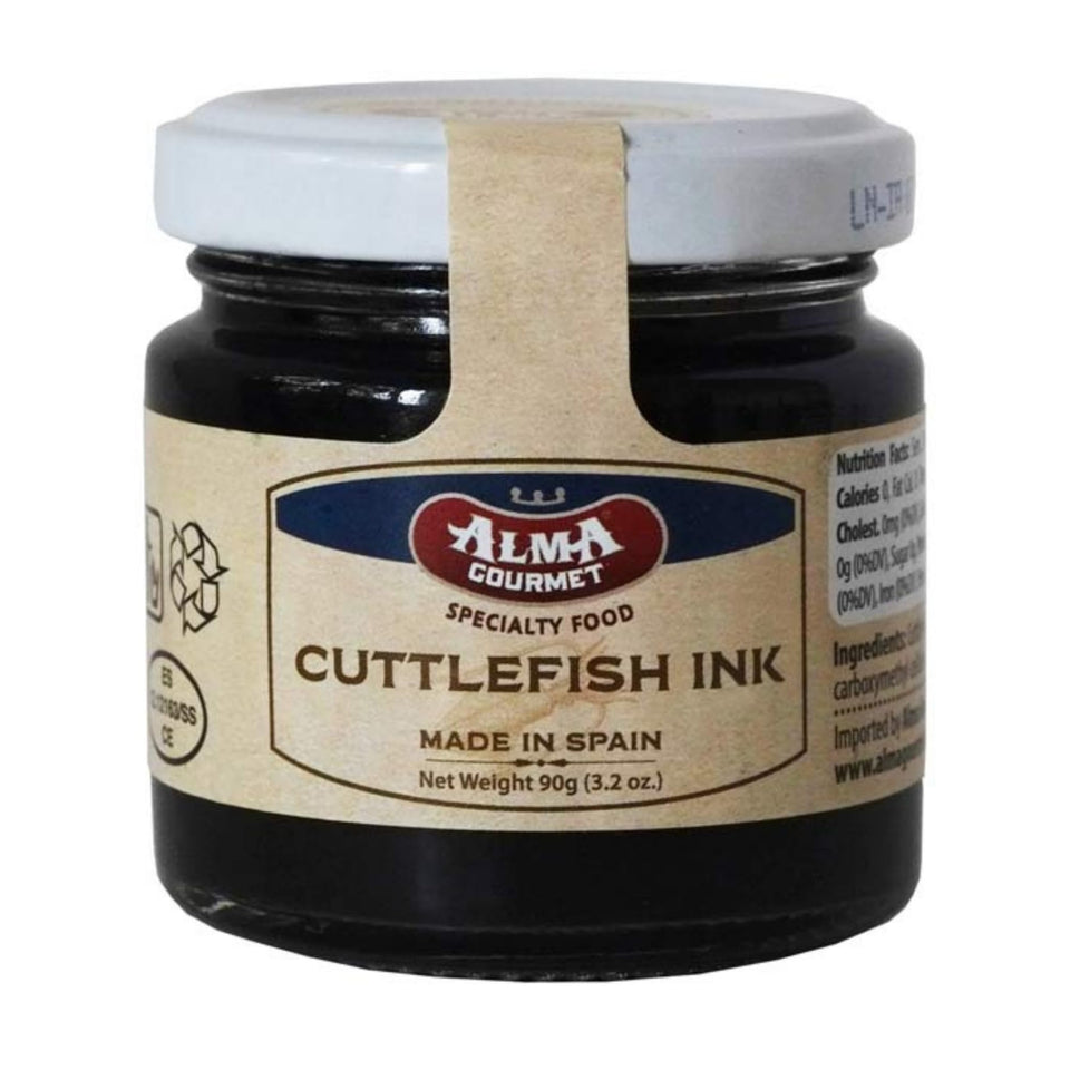 Alma Gourmet Cuttlefish Ink jar label front highlights premium Mediterranean flavor
